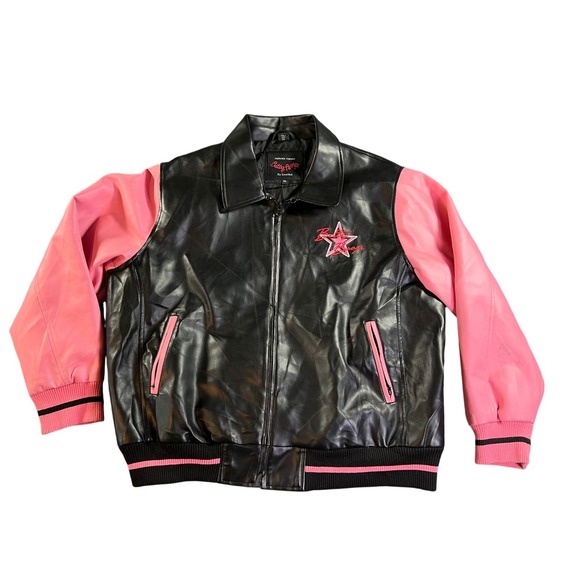 Betty Boop Varsity Jacket Men 3XL Black Pink Faux Leather Excelled Bomber Zip Up - Picture 2 of 13